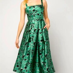 NWT $675 Zac Posen Green Pleated Metallic Dress brand new